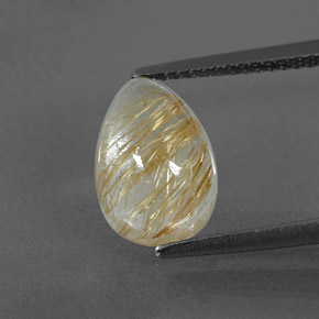 3.53 ct Yellow Rutile Quartz Gemstone, Rutile Quartz Gem in Pear Cabochon Shape for Sale.