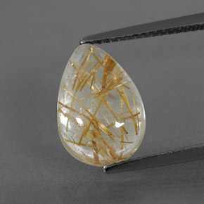 4.25 ct Yellow Rutile Quartz Gemstone, Rutile Quartz Gem in Pear Cabochon Shape for Sale.