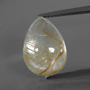 Very Light Golden-Brown Rutile Quartz Gem - 6.2ct Pear Cabochon (ID: 346752)