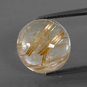 9.16 ct Yellow Rutile Quartz Gemstone, Rutile Quartz Gem in Round Cabochon Shape for Sale.