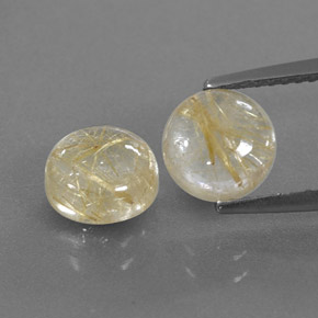 3.18 ct Yellow Rutile Quartz Gemstone, Rutile Quartz Gem in Round Cabochon Shape for Sale.