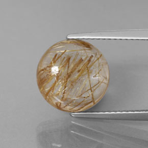 5.35 ct Yellow Rutile Quartz Gemstone, Rutile Quartz Gem in Round Cabochon Shape for Sale.