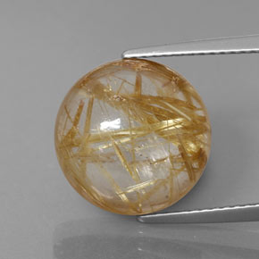 8.08 ct Yellow Rutile Quartz Gemstone, Rutile Quartz Gem in Round Cabochon Shape for Sale.