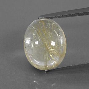 3.92 ct Yellow Rutile Quartz Gemstone, Rutile Quartz Gem in Oval Cabochon Shape for Sale.