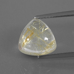 3.69 ct Yellow Rutile Quartz Gemstone, Rutile Quartz Gem in Trillion Cabochon Shape for Sale.