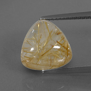5.25 ct Yellow Rutile Quartz Gemstone, Rutile Quartz Gem in Trillion Cabochon Shape for Sale.