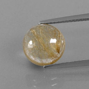 3.81 ct Yellow Rutile Quartz Gemstone, Rutile Quartz Gem in Round Cabochon Shape for Sale.