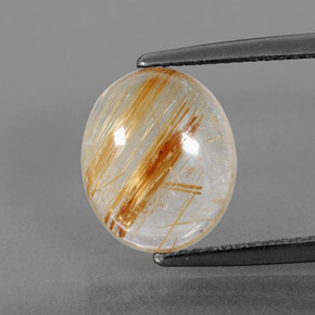 4.22 ct Yellow Rutile Quartz Gemstone, Rutile Quartz Gem in Oval Cabochon Shape for Sale.