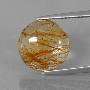 Light Tawny Brown Rutile Quartz Gem - 6.4ct Round Cabochon (ID: 395537)