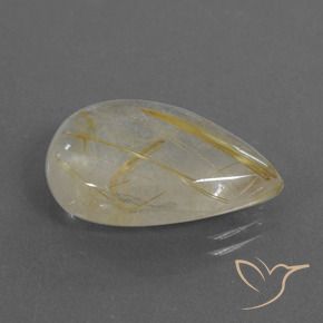 13.86 ct Yellow Rutile Quartz Stone, Natural Rutile Quartz in Pear Cabochon Shape for Sale