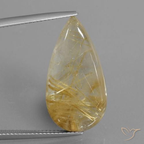 18.69ct Natural Medium Gold Rutile Quartz, Pear Shape, Transparent