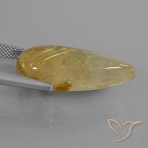 Rutile Quartz Gemstone in 26 x 13.7 mm Size for Sale, Rutile Quartz Stone in Medium Gold Color