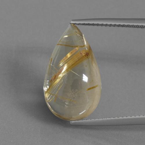 Very Light Golden-Brown Rutile Quartz Gem - 12ct Pear Cabochon (ID: 402480)