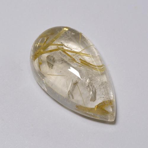 Marrón-dorado muy claro Cuarzo Rutilado Gema - 12ct Cabujón Pera (ID: 402484)
