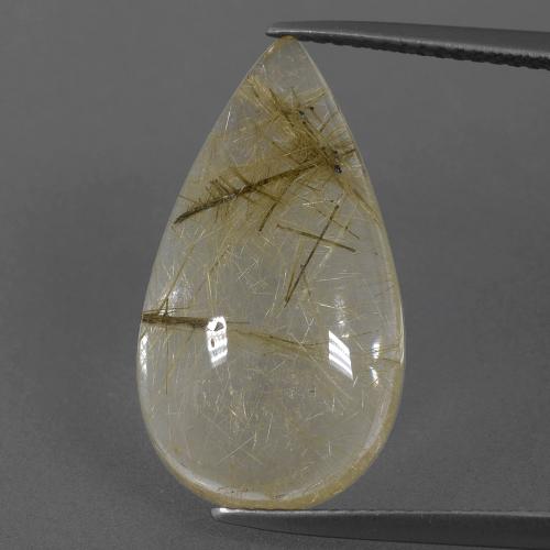 Very Light Golden-Brown Rutile Quartz Gem - 7.5ct Pear Cabochon (ID: 402668)