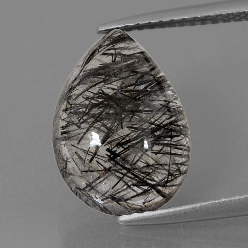 Light Grey Rutile Quartz Gem - 5.3ct Pear Cabochon (ID: 402984)