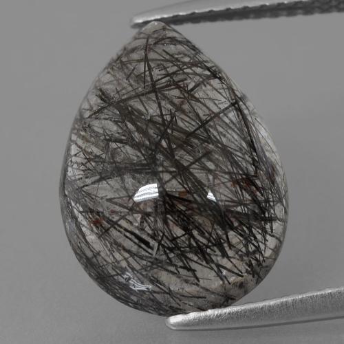 Light Grey Rutile Quartz Gem - 6.8ct Pear Cabochon (ID: 403031)