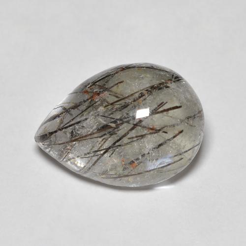 Light Grey Rutile Quartz Gem - 5.4ct Pear Cabochon (ID: 403040)