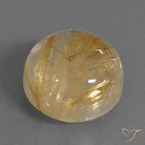10.19 ct Golden Rutile Quartz Stone, Natural Rutile Quartz in Round Cabochon Shape for Sale