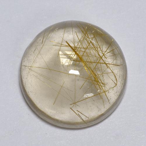 Very Light Golden-Brown Rutile Quartz Gem - 8.3ct Round Cabochon (ID: 403474)