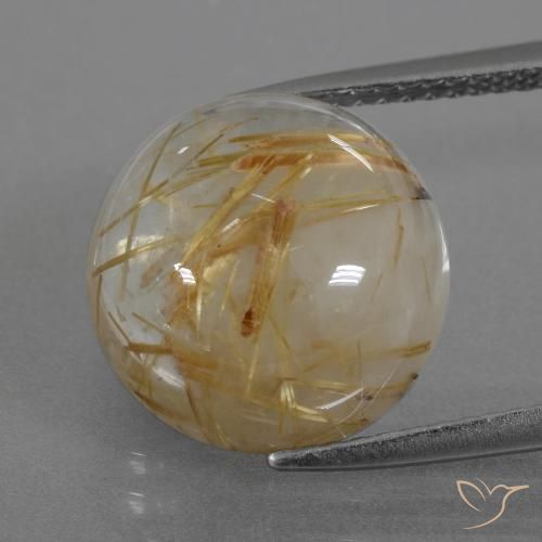 Very Light Golden-Brown Rutile Quartz Gem - 8.5ct Round Cabochon (ID: 403595)