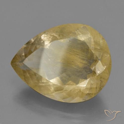 24.15 ct Yellow Rutile Quartz Stone, Natural Rutile Quartz in Pear Facet Shape for Sale