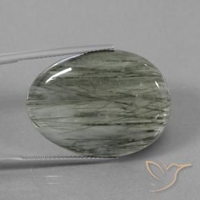 31.28 ct Green Rutile Quartz Stone, Natural Rutile Quartz in Oval Cabochon Shape for Sale
