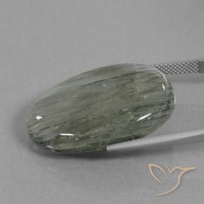 Rutile Quartz Gemstone in 28.3 x 21.2 mm Size for Sale, Rutile Quartz Stone in Medium Grey Color