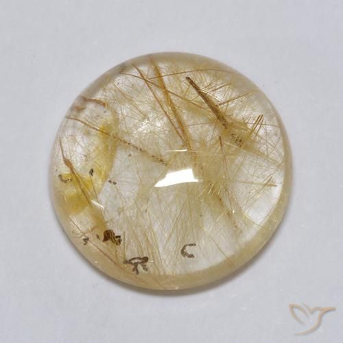 7.49 ct Golden Rutile Quartz Stone, Natural Rutile Quartz in Round Cabochon Shape for Sale
