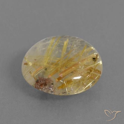 6.12 ct Golden Rutile Quartz Stone, Natural Rutile Quartz in Round Cabochon Shape for Sale
