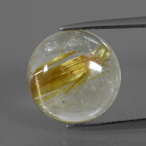Quartz Rutile Jaune Dijon Tour 6,89 ct de l'Inde, Dimension 12,7mm, Pierre gemme naturelle Non traité, pureté Transparent, 1 pièce Quartz Rutile round cabochon, dureté de Mohs de 7 convient aux bijoux de tous les jours, pierre de sagesse, Photo A