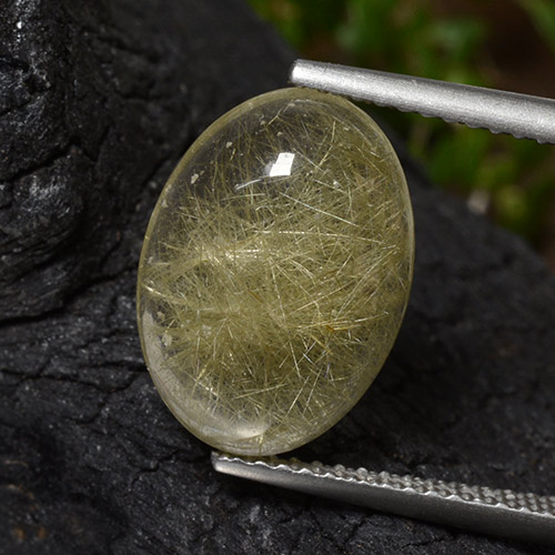 Pale Yellow Rutile Quartz Gem - 4.6ct Oval Cabochon (ID: 405501)
