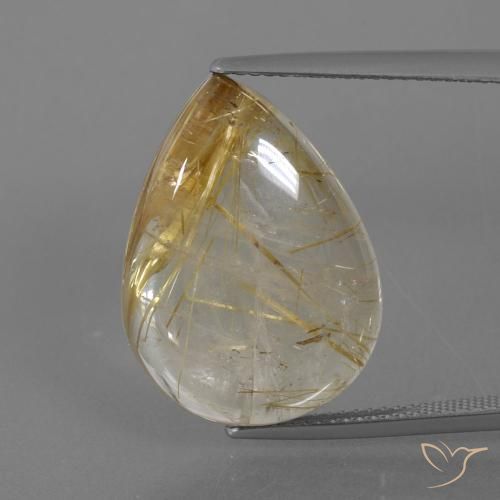 Very Light Golden-Brown Rutile Quartz Gem - 17.9ct Pear Cabochon (ID: 406662)