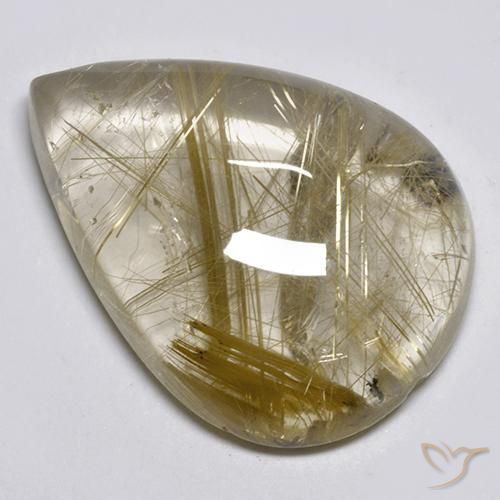 17.23 ct Golden Rutile Quartz Stone, Natural Rutile Quartz in Pear Cabochon Shape for Sale