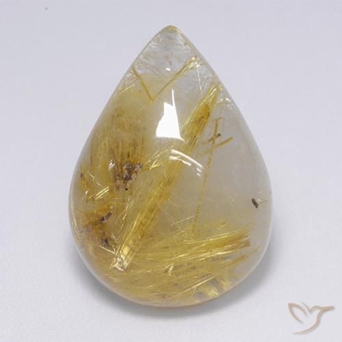 16.01ct Natural Medium Gold Rutile Quartz, Pear Shape, Translucent