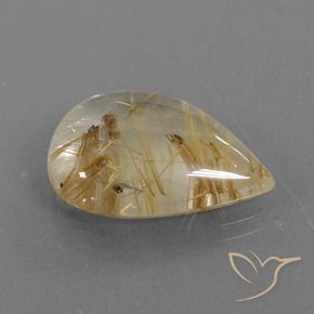 14.70 ct Golden Rutile Quartz Stone, Natural Rutile Quartz in Pear Cabochon Shape for Sale