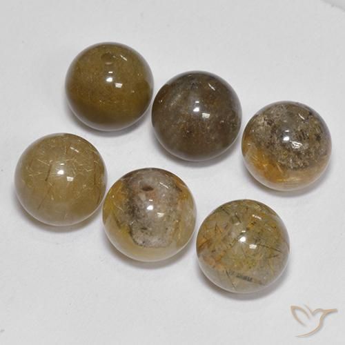 Rutile Quartz Gemstones in 8 mm (calibrated) Size for Sale, Rutile Quartz Stones in Medium Brown Color