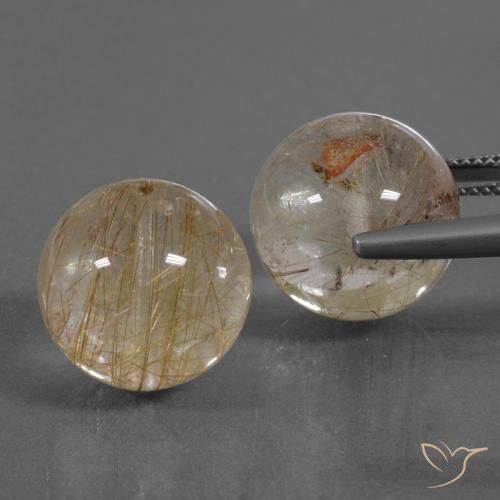 Rutile Quartz Gemstones in 14 mm (calibrated) Size for Sale, Rutile Quartz Stones in Warm Brown Color