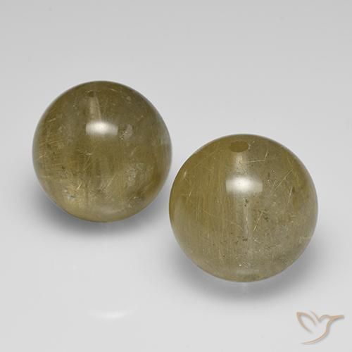 43.02 ctw Yellow Rutile Quartz Stones, Natural Rutile Quartz in Drilled Sphere Shape for Sale