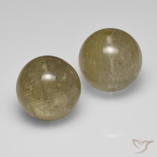 Rutile Quartz Gemstones in 15 mm (calibrated) Size for Sale, Rutile Quartz Stones in Medium Yellow Color
