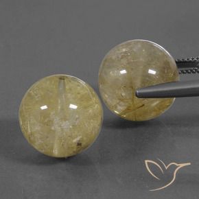 Rutile Quartz Gemstones in 14 mm (calibrated) Size for Sale, Rutile Quartz Stones in Light Yellow Color