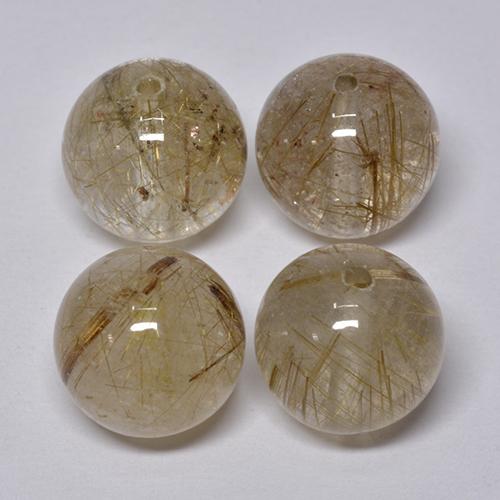 Very Light Golden-Brown Rutile Quartz Gem - 7.1ct Drilled Sphere (ID: 423088)