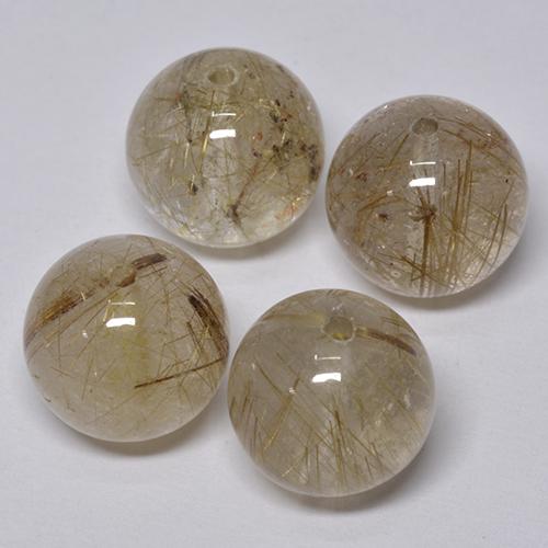 28.45 ctw Golden Rutile Quartz Stones, Natural Rutile Quartz in Drilled Sphere Shape for Sale