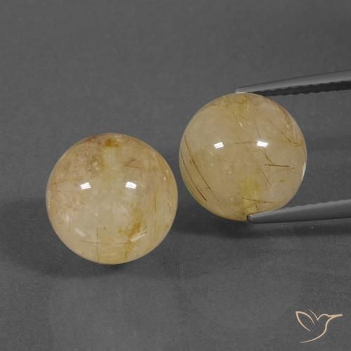 2 Stück/Paar Kugel / Ball Rutilquarz in Größe 10,1mm, Gewicht 14,28 ct gesamt / durchschnittl. 7,14 ct, Mittleres Gold in Transparent Reinheit, Garantiert natürliche Edelsteine, Mohs-Härte 7 Geeignet für den täglichen Gebrauch im Schmuck, Photo A