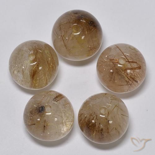 25.32 ctw Golden Rutile Quartz Stones, Natural Rutile Quartz in Drilled Sphere Shape for Sale