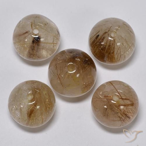 Rutile Quartz Gemstones in 9 mm (calibrated) Size for Sale, Rutile Quartz Stones in Light Golden-Brown Color
