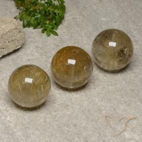 55.78 ctw Golden Rutile Quartz Stones, Natural Rutile Quartz in Drilled Sphere Shape for Sale