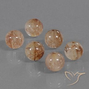 Rutile Quartz Gemstones in 9 mm (calibrated) Size for Sale, Rutile Quartz Stones in Peach-Golden Color