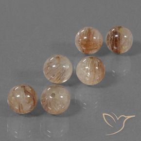 30.93 ctw Golden Rutile Quartz Stones, Natural Rutile Quartz in Drilled Sphere Shape for Sale