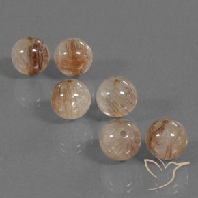 Rutile Quartz Gemstones in 9 mm (calibrated) Size for Sale, Rutile Quartz Stones in Medium Peach Color